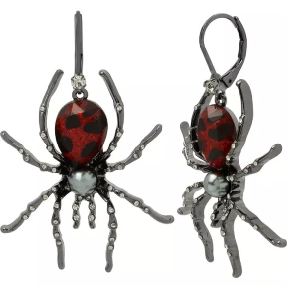 Betsey Johnson Spider Earrings, Ruby, black widow Great for Halloween! - Picture 2 of 2